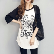 韩国版型设计纯棉宽松长款春夏，休闲插肩袖，短袖中袖半袖t恤衫女装