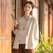 24新中式衬衫复古立领缠线盘扣，上衣开衫女式棉麻国风改良唐装外套