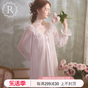 rosetree冰丝睡裙女春秋，长袖蕾丝性感，复古宫廷公主风睡衣2024