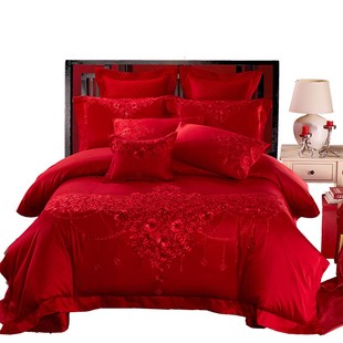 100s支全棉婚庆床上用品大红色十件套新婚结婚四六多件套喜被子