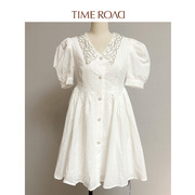 timeroad汤米诺(汤米诺，)商场同款白色蕾丝，高级感连衣裙夏t25233193545n