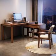 定制实木书桌书柜组合简约电脑桌办公桌家用连体可伸缩转角双人写