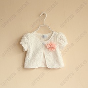 夏款韩版女童宝宝短袖蕾丝花朵披肩坎肩小外套空调衫断码