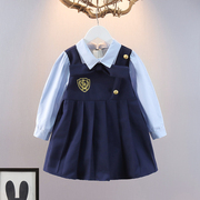 儿童连衣裙女童套装秋装学院风假两件日系jk制服小学生校服演出服