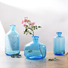 蓝色玻璃复古简约风格，气泡插花瓶水培容器，透明摆件三件套
