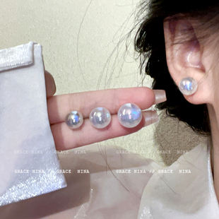 内藏星河~幻彩人鱼姬珍珠耳钉，女小众设计感韩国耳环时尚个性耳饰