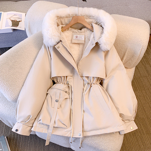 加绒加厚派克服女冬季2023棉袄小个子韩版大毛领，羽绒棉衣外套