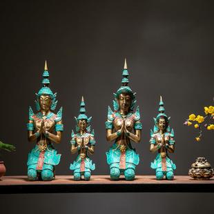 东南亚家居饰品泰国特色客厅，纯铜装饰泰式摆件仕女人物雕塑艺术品