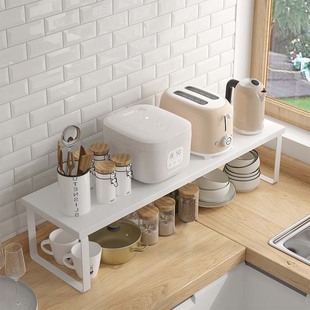 台面厨房分层置物架白色桌面储物架，收纳橱柜内隔板调味料盘子锅