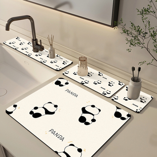 硅藻泥水龙头吸水垫厨房台面熊猫控水垫卫生间洗手台沥水垫防溅水