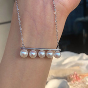 5颗珍珠平衡木项链锁骨链天然淡水，真珍珠吊坠，纯银s925轻奢气质