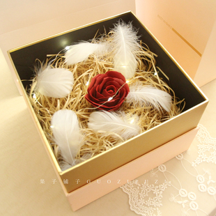 高级感礼物盒拉菲，草灯串羽毛碎纸丝生日，包装盒填充物盒喜糖盒