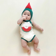 夏季韩版婴儿连体衣，ins款西瓜造型哈衣男女，宝宝包屁衣百天满月服