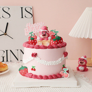 烘焙蛋糕装饰摆件小熊草莓色网红摆件韩式宝宝卡通熊生日插件插卡