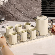 水杯套装奶油风陶瓷杯具茶具，家用简约客厅，冷热水壶高级感水具套装