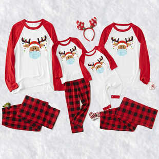 圣诞睡衣亲子全家福一家四口可爱小鹿居家服家庭三人秋款长袖套装