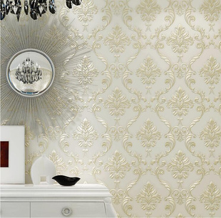 欧式墙纸无纺布，大马士革3d立体精压温馨客厅，卧室满铺背景墙壁纸