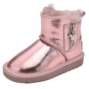 儿童雪地靴羊皮毛一体女童，靴子2023冬季大童鞋子加绒防水棉靴