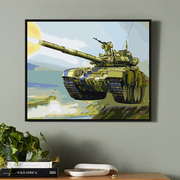 送男友礼物创意油画，手绘diy数字填色卧室，现代装饰画飞机坦克战舰