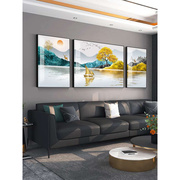 客厅装饰画沙发背景墙挂画现代轻奢高档大气三联画自然风景山水画
