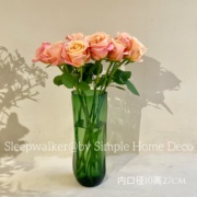 外贸出口原单绿色原色料，玻璃花瓶高27厘米玫瑰百合花器