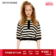 iiiviviniko夏季条纹撞色短袖，套头针织衫女r230190673a
