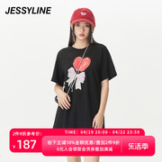 jessyline夏季女装杰茜莱黑色，印花中长款t恤324101377