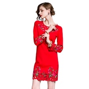 奈昕让您穿着好看个性化私人订制 80921 伴娘服红色修身刺绣连衣