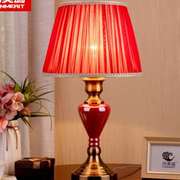 美式简约台灯卧室床头灯，红色结婚庆温馨客厅，酒店客房装饰复古陶瓷