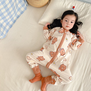 婴儿童睡袋春秋冬季男女宝宝纯棉分腿薄款连体睡衣防踢被子家居服