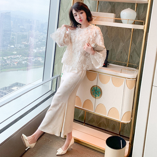 MIUCO仙气空灵白玫瑰盘花衬衫+中式提花鱼尾半裙套装