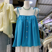 韩版系带彩色吊带背心女夏外穿2024少女娃娃衫，设计感纯欲上衣