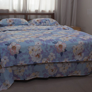 高档纯棉100%斜纹三四件套床单，床笠式活性被套全棉，简约单双人(单双人)床上