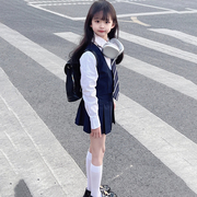 春秋女童马甲背心白色衬衫半身裙百褶裙儿童韩系学院风套装