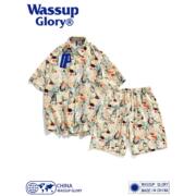 WASSUP GLORY夏威夷短袖衬衫男夏季薄款高级感两件套情侣沙滩套装