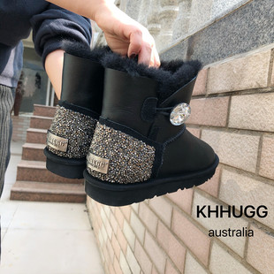 khhugg雪地靴女皮毛一体，2022时尚短筒防水皮面一脚蹬khΗugg