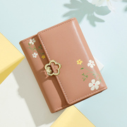 韩版三折短款女士钱包时尚，ins小众设计花朵大容量皮夹卡包零钱包