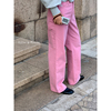 一方二集法式慵懒复古低饱和糖果色粉蓝，斜纹牛仔高腰工装长裤