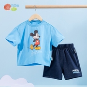 贝贝怡迪士尼联名款男童夏季休闲套装男孩米奇T舒适卡通可爱套装