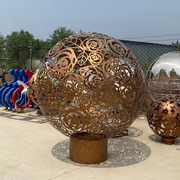 不锈钢雕塑定制园林景观金属铁艺创意发光镂空V球装饰简