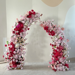 婚庆牛角拱门户外婚礼花拱门，弧形花架结婚大门，装饰橱窗布置花