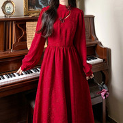 中式订婚旗袍气质敬酒服新娘秋冬大码红色，连衣裙平时可穿礼服长裙