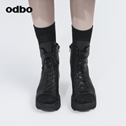 odbo/欧迪比欧时尚高级感厚底增高牛皮马丁靴女春季百搭凉靴