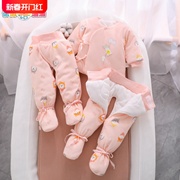 初生婴儿棉衣棉袄秋冬季分体套装新生儿夹棉加棉加厚包脚连脚棉服