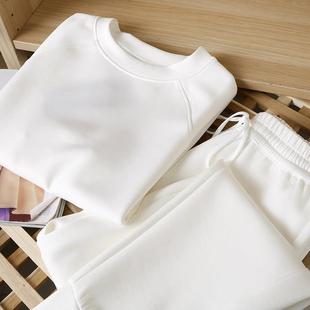 韩国白色纯棉跑步运动服套装女春秋款宽松卫衣时尚卫裤休闲两件套