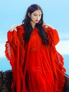 青海新疆西藏旅游衣服女装，大西北红色斗篷外套，适合去西安旅行穿搭