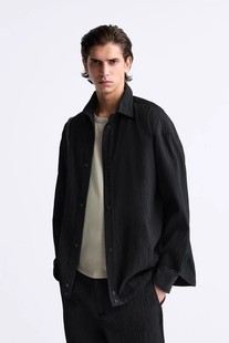 ZA男装黑色宽松版型极简舒适衬衫外套简约欧美5854304 800