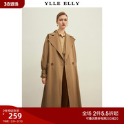 ylleelly纯色设计感风衣，2023秋冬单排扣经典气质中长款外套