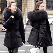 加绒加厚派克服2023羽绒棉服，女中长款冬季韩版宽松大毛领外套