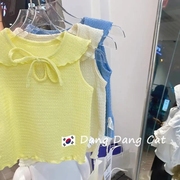 韩国童装女童吊带背心夏季2024洋气韩版女宝宝荷叶领纯色无袖上衣